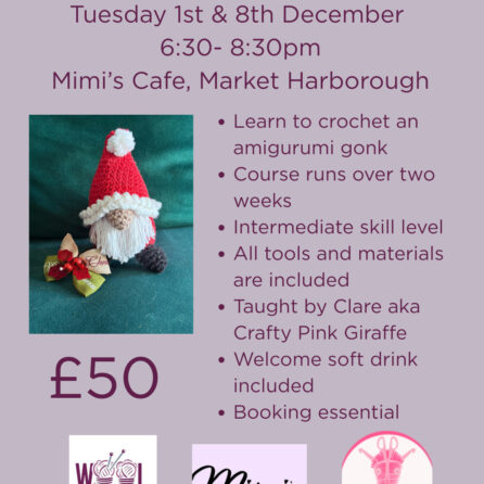 Crochet Amigurumi Santa Workshop Tuesday 1st & 8th December 6:30 - 8:30pm